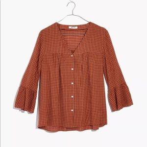 Madewell Veranda Bell-Sleeve Shirt in Windowpane Size Small